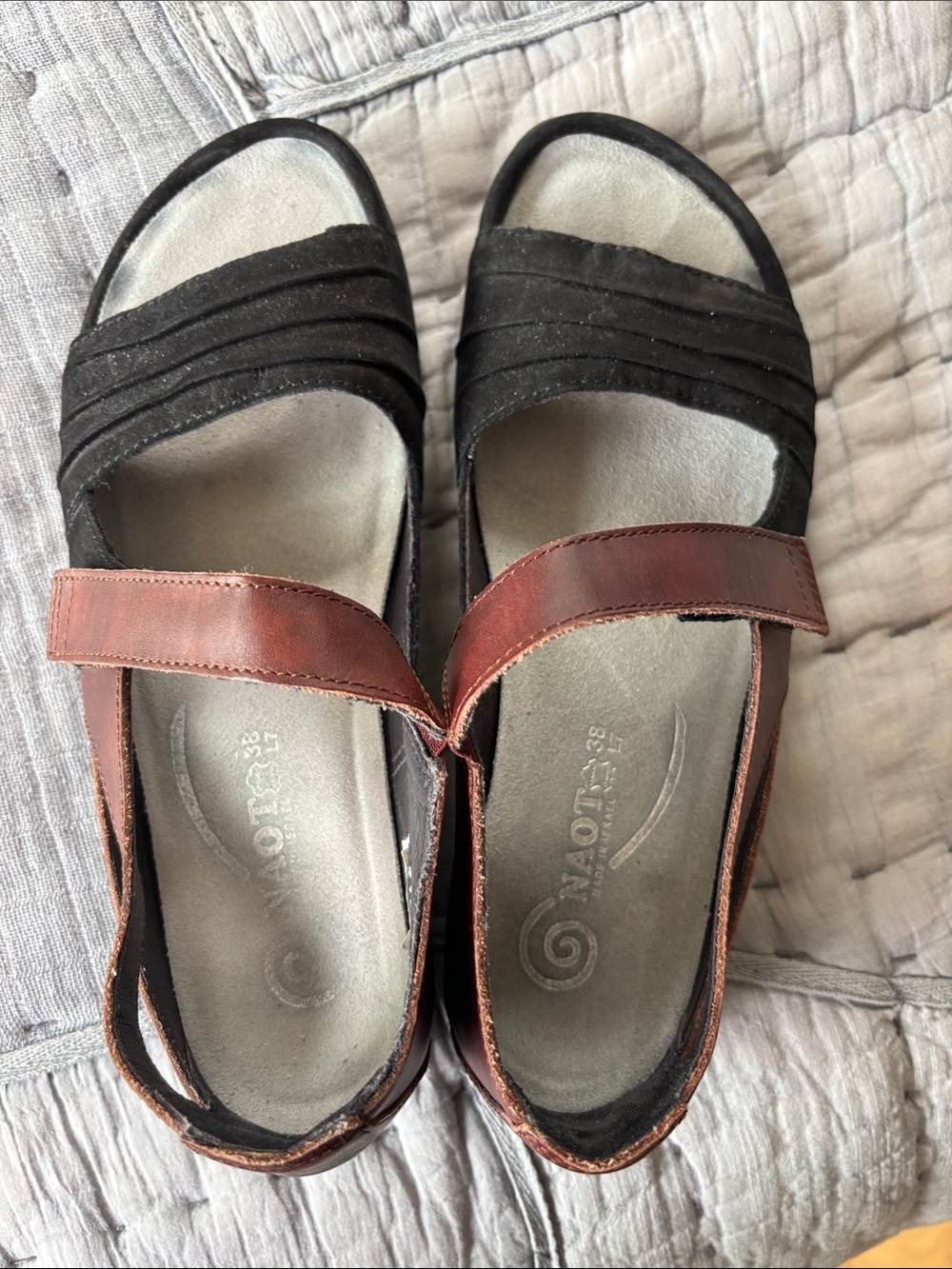 Naot Women's Black and Brown Leather Strap Sandals